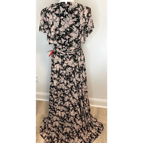 Mac Duggal Floral Print Flutter Sleeve A Line Dress Gown Black 11266 Size 6 New - Picture 10 of 16